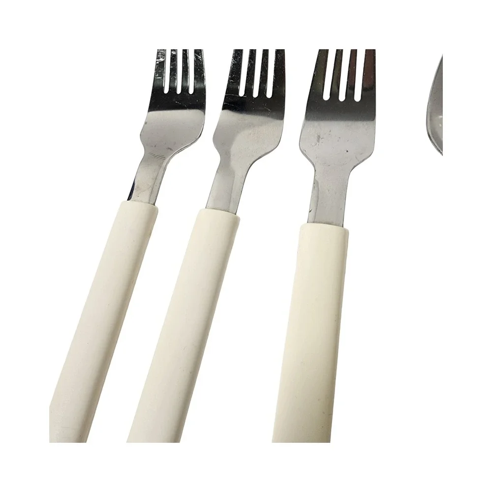 Vintage Stainless Steel Utensil Set Cream Handle 3 Forks 2 Spoons 2 Knives‎